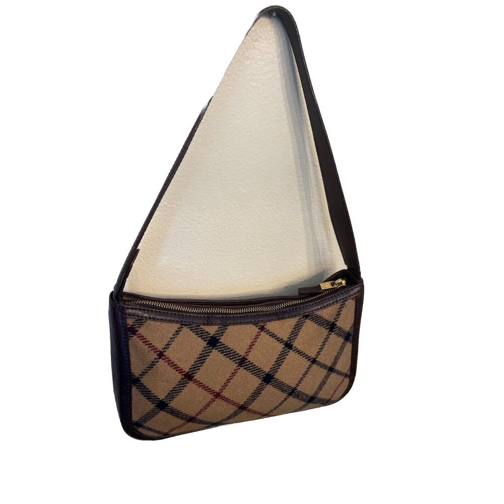 Vintage Brooks Brothers Beige Plaid Italian Leather Baguette Shoulder Bag - Picture 3 of 8